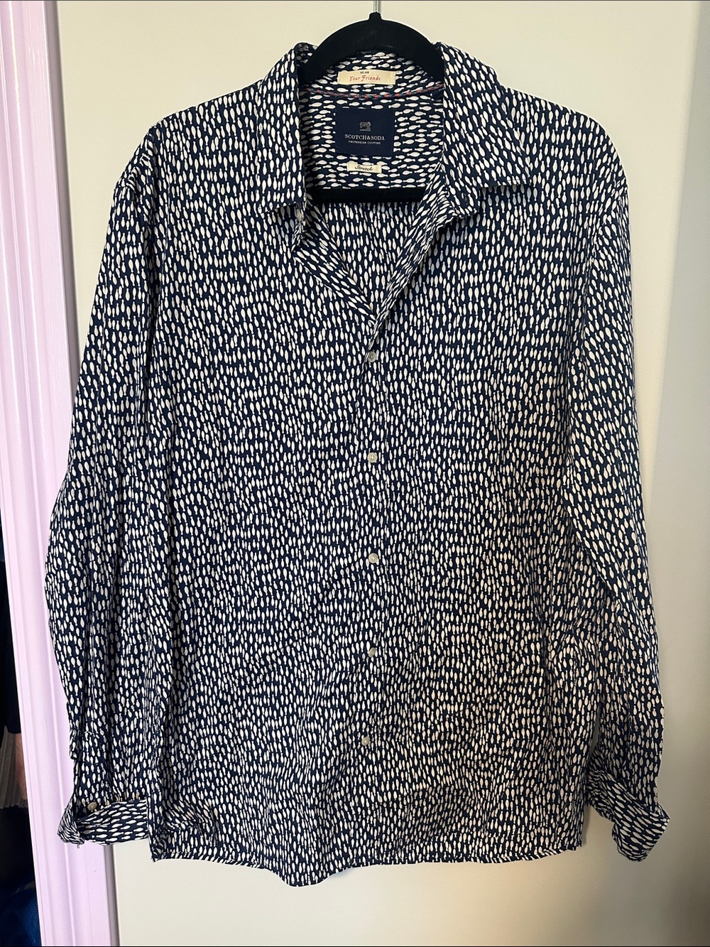 Scotch & Soda Navy and White Abstract Print Button-Down Shirt